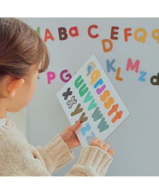 Hattung Magnetic Alphabet Set Extra-Thick, Multicolor Letters with Matching Flashcards - Safe, Non-Toxic Foam for Early Learning, Spelling, Vocabulary