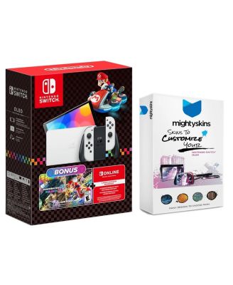 Switch White OLED Console Mario Kart 8 Deluxe Bundle with MightySkins Console and Controller Skin Voucher