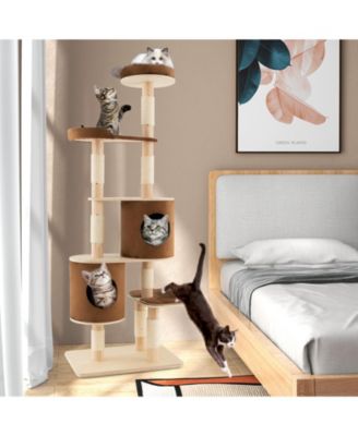SUGIFT 6-Tier Wooden Cat Tree with 2 Removable Condos Platforms and Perch