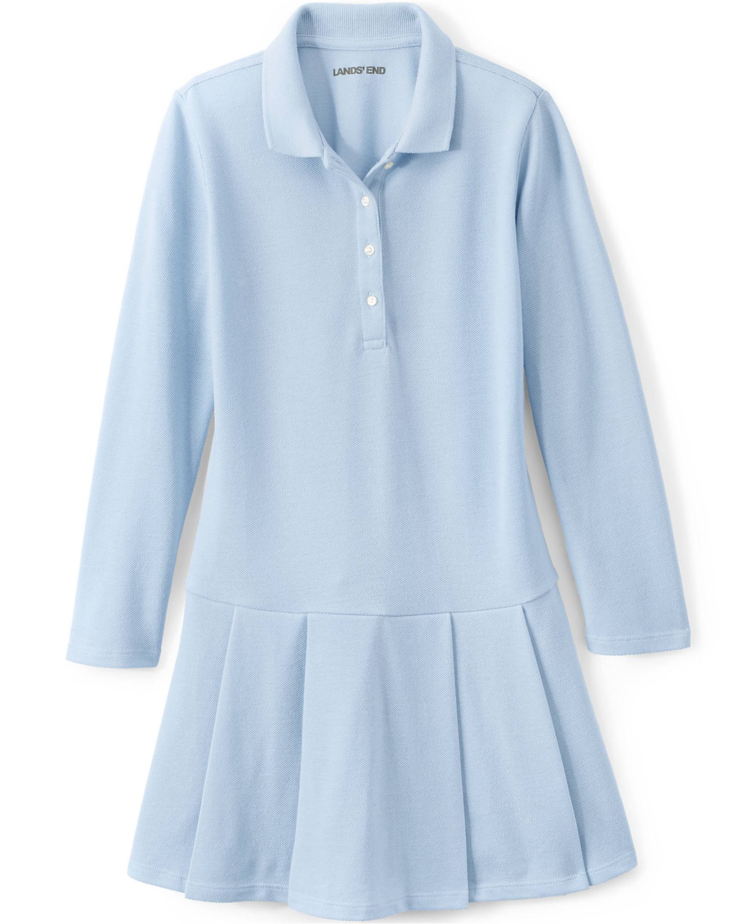 Big Girls Long Sleeve Mesh Pleated Polo Dress