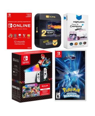 Switch OLED Console Mario Kart 8 Bundle with Pokemon Brilliant Diamond, NSO 12 Month Family Membership, MightySkins Console and Controller Sk