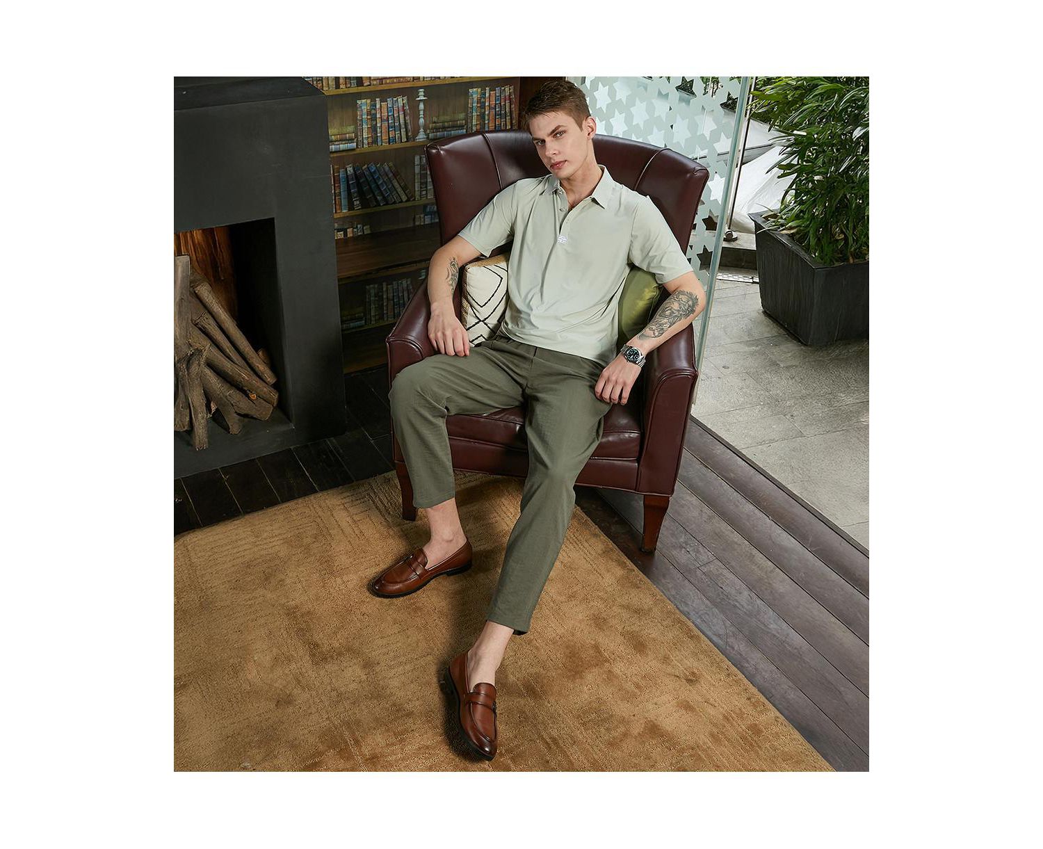 Men's Sage Green Seamless Solid Polo T-Shirt