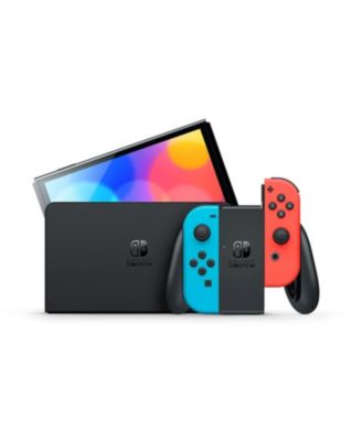 Switch Neon Red and Blue OLED Console with MightySkins Console and Controller Skin Voucher and 1 Year CPS Extended Warranty