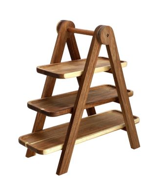 Acacia Wood 3 Tiered Rectangular Ladder Tray Set