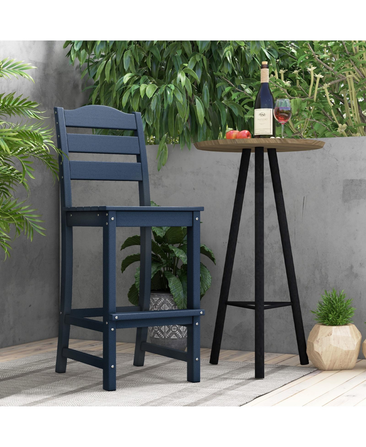 30 Inches Counter Height Hdpe Bar Stool with Backrest and Footrest-Turquoise