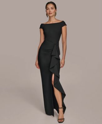 【Donna Karan New York】Boat-Neck Gown Donna Karan New York Women's Boat-neck Ruffle Slit Gown - Macy's
