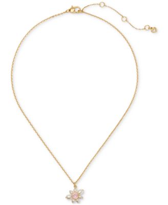 Gold-Tone Cubic Zirconia & Imitation Pearl Flower Pendant Necklace, 16" + 3" extender