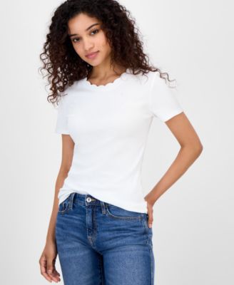 Nautica Jeans - Women's Cotton Scalloped-Neck T-Shirt