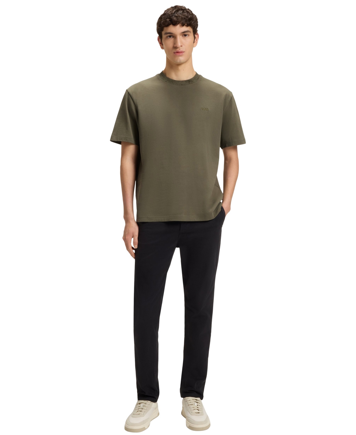 Hugo Boss Boss By  Men's Patterned Collar Cotton-jersey T-shirt In Green