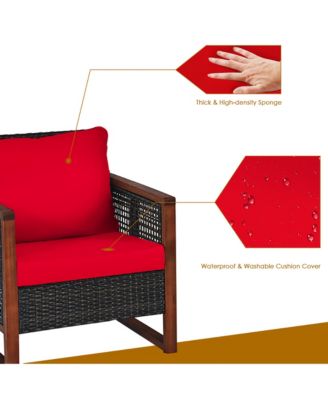 3PCS Rattan Wicker Patio Conversation Set Outdoor Furniture Set w/ Red Cushion