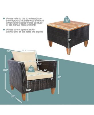 3PCS Patio Furniture Set Conversation Bistro Set w/ Acacia Wood & Cushions Beige