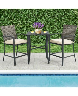3PCS Patio Metal Bar Set Outdoor Conversation Furniture Set w/ Cushions