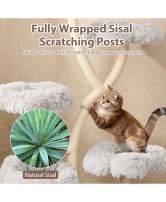 Freestanding Cat Tower with four Flower-shaped Platforms and Sisal Scratching Posts