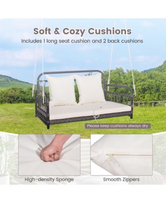 Outdoor Wicker Porch Swing 2-Person Hanging Seat w/ Seat & Back Cushions Backyard