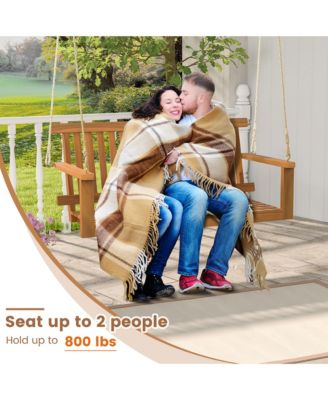 2-Person Acacia Wood Outdoor Porch Swing Patio Hanging Bench Chair Natural