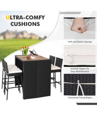 5-Piece Patio Rattan Bar Set Outdoor Wicker Set w/ Bar Height Table & 4 Bar Stools