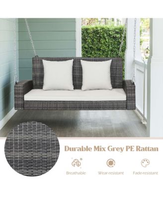2-Person Patio Hanging Porch Swing Rattan 800LBS Swing Bench w/ Cushions