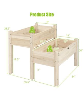 2 Tier Wooden Raised Garden Bed Elevated Planter Box w/Legs Drain Holes