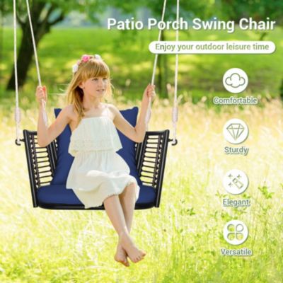 Porch Swing Patio Hanging Rattan Chair with Zippered Cushions and Rope