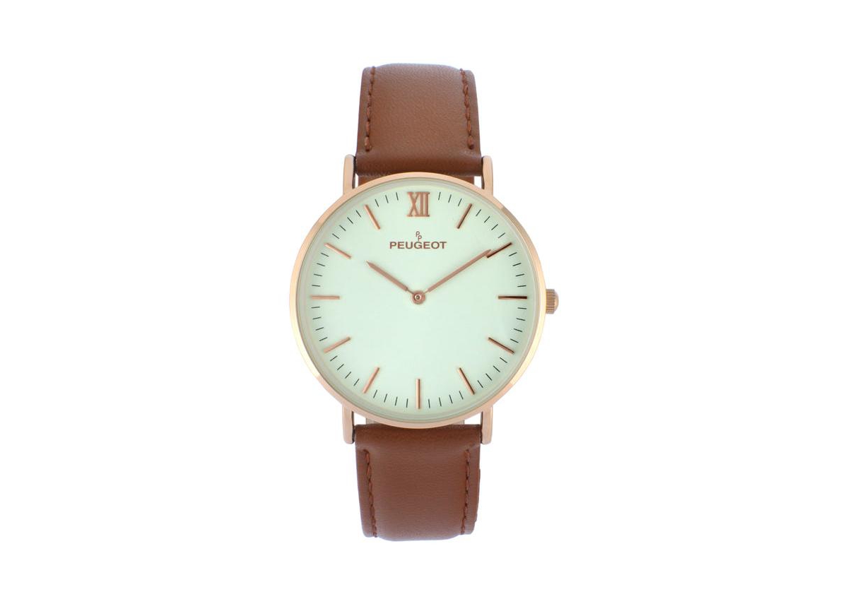 Men's 40mm Rose-Gold Super Slim Case Leather Strap Watch