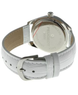 Women's White Watch 40mm Bold Crystal Bezel Leather Strap