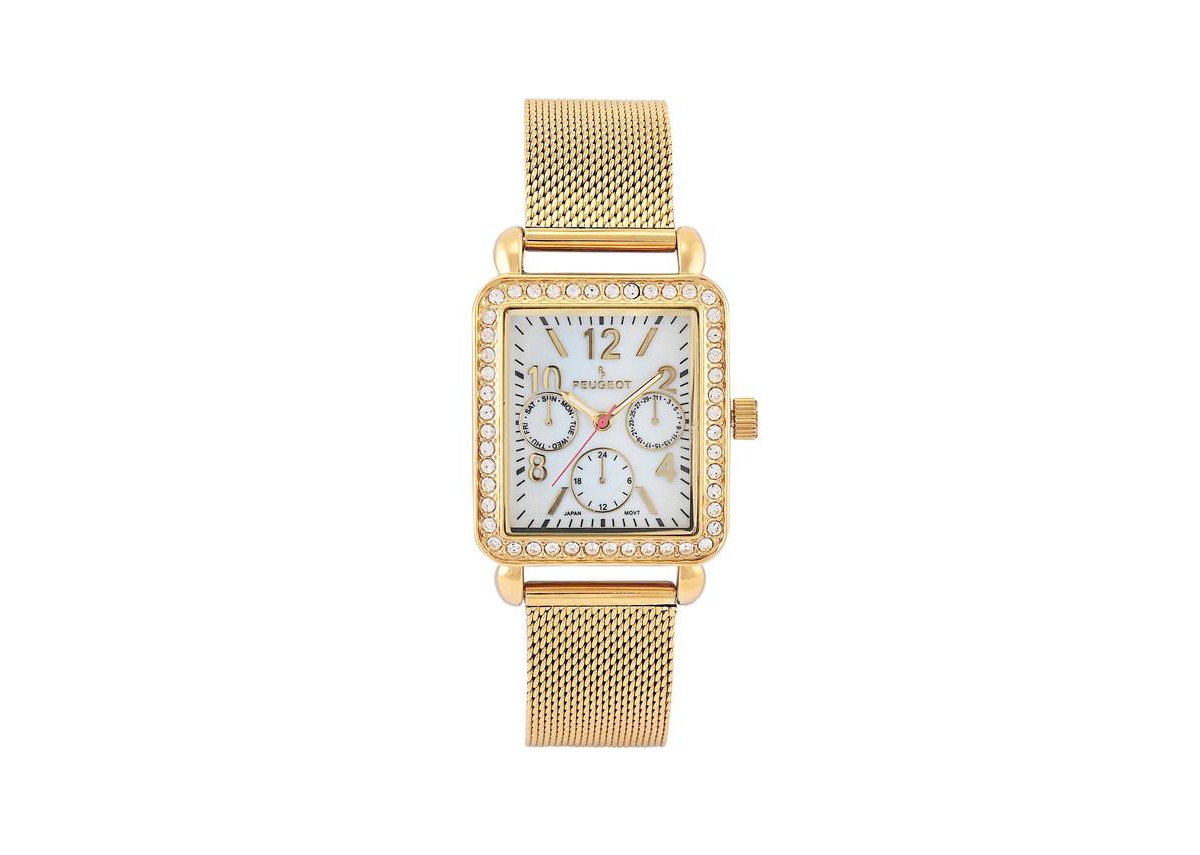 Women's 35x30mm 14K Gold Plated Square Dress Watch - Mesh Band