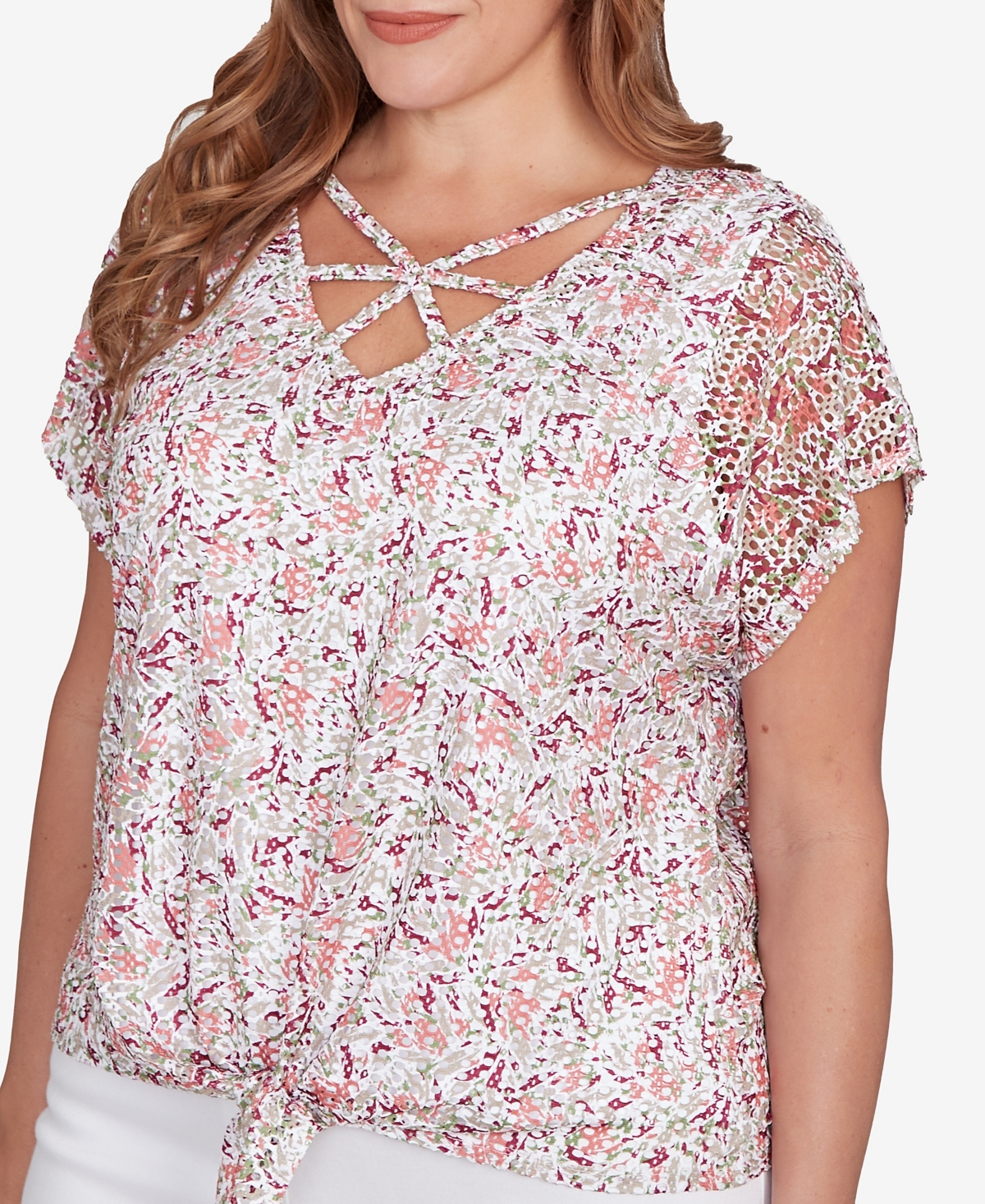 Hearts Of Palm Plus Size Printed Oval Textured Knit Top
