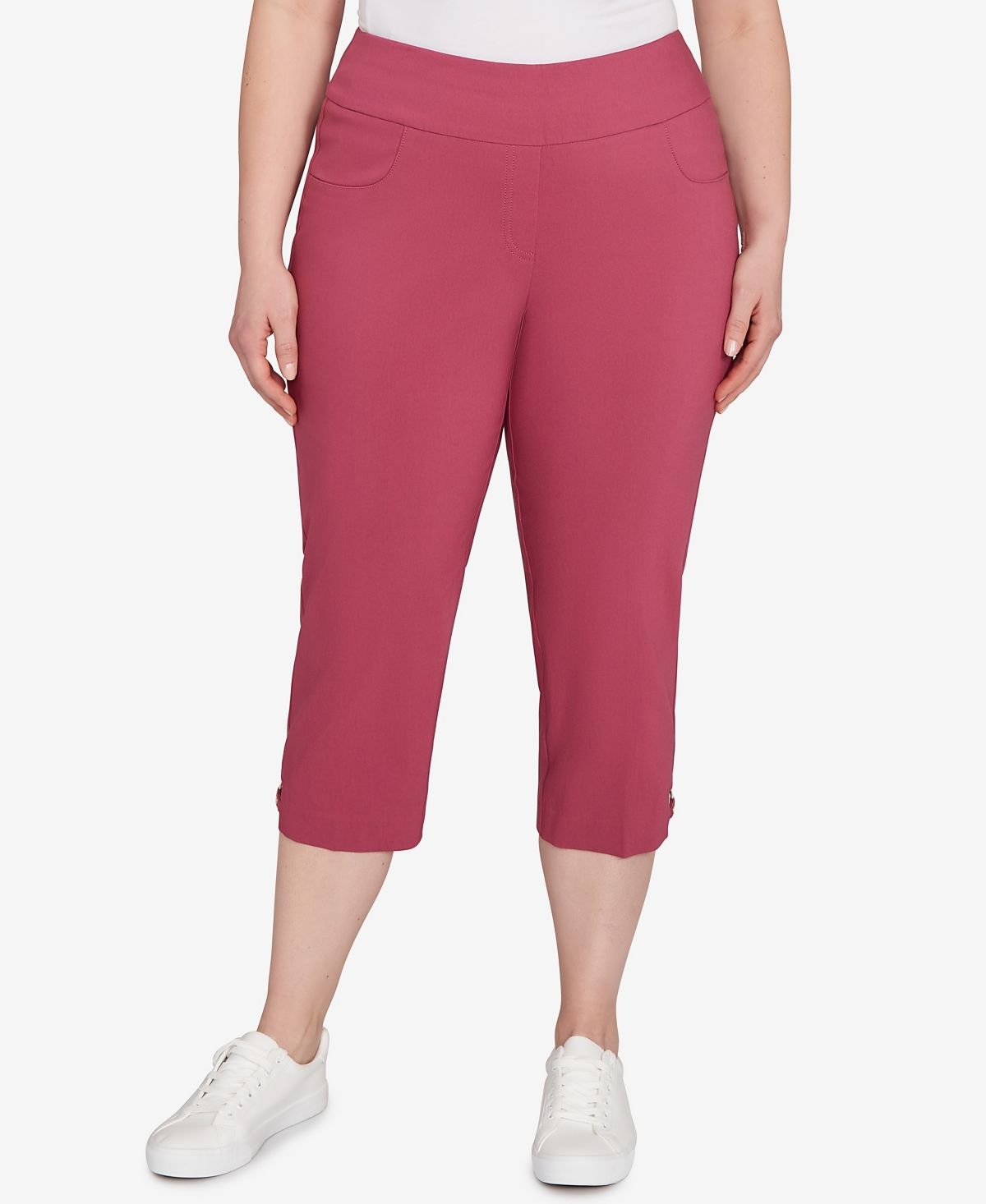 Plus Size Solid Tech Stretch Capri Pants - Berry