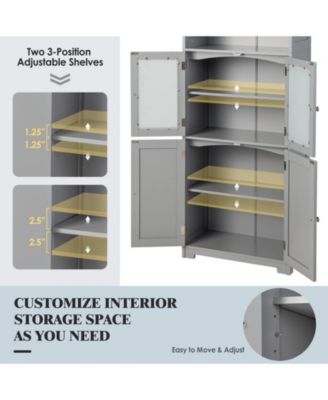 6-Tier Freestanding Bathroom Cabinet with 2 Open Compartments and Adjustable Shelves