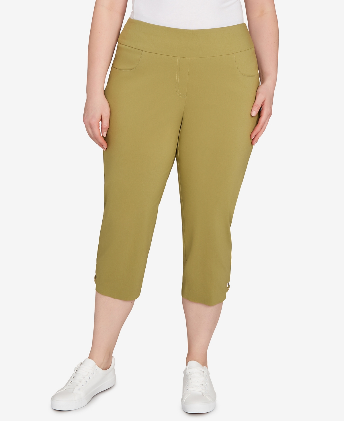 Hearts Of Palm Plus Size Solid Tech Stretch Capri Pants