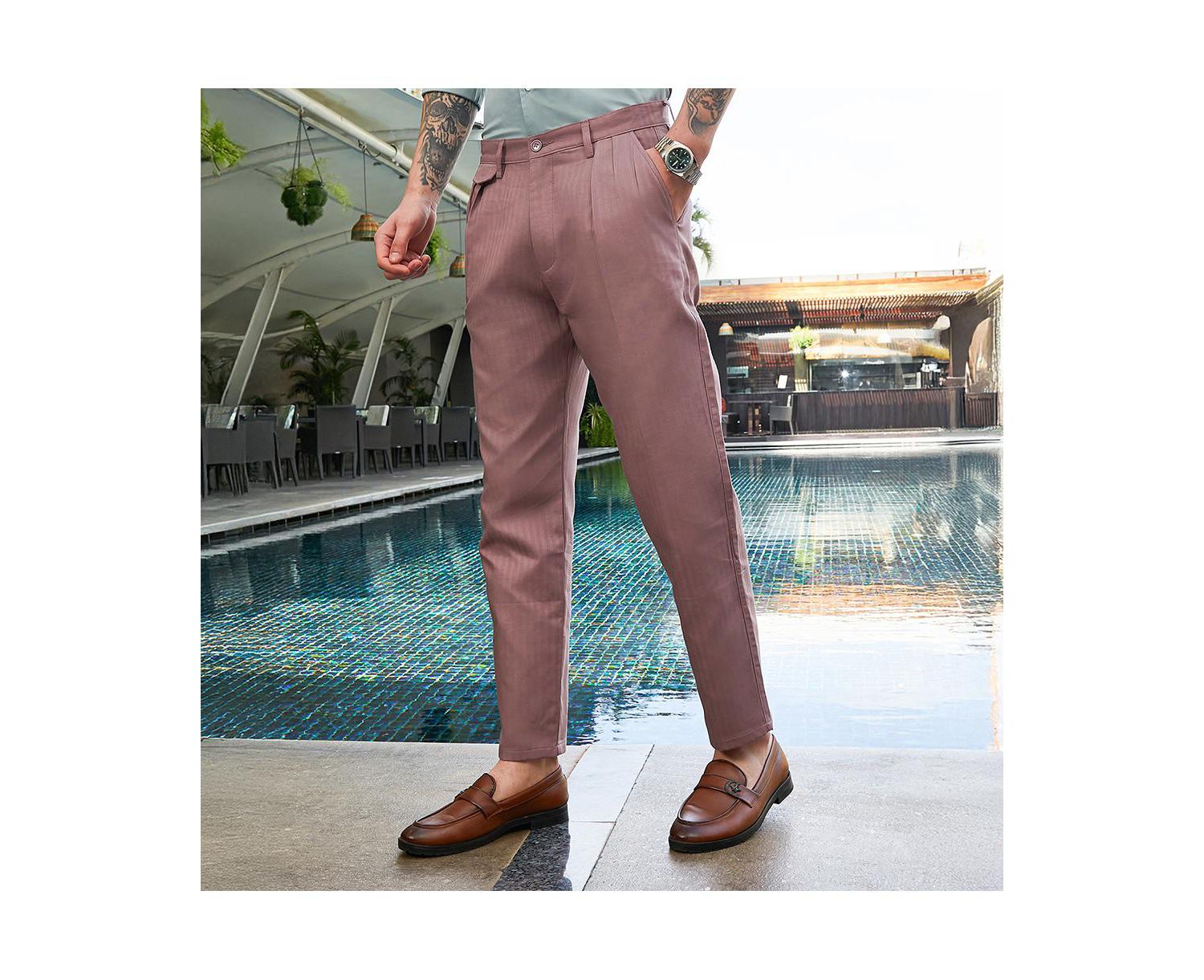 Men's Nude Pink Striped Tailored Trousers