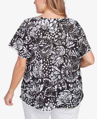 Plus Size Batik Island Paisley Lace Neck Top