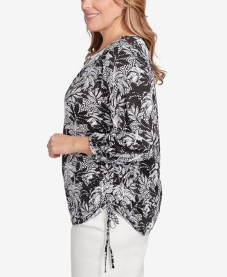 Plus Size Monotone Palms Side Tie Top
