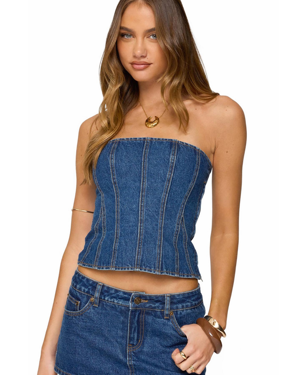 Women's Camelia Strapless Denim Corset - Blue-washed