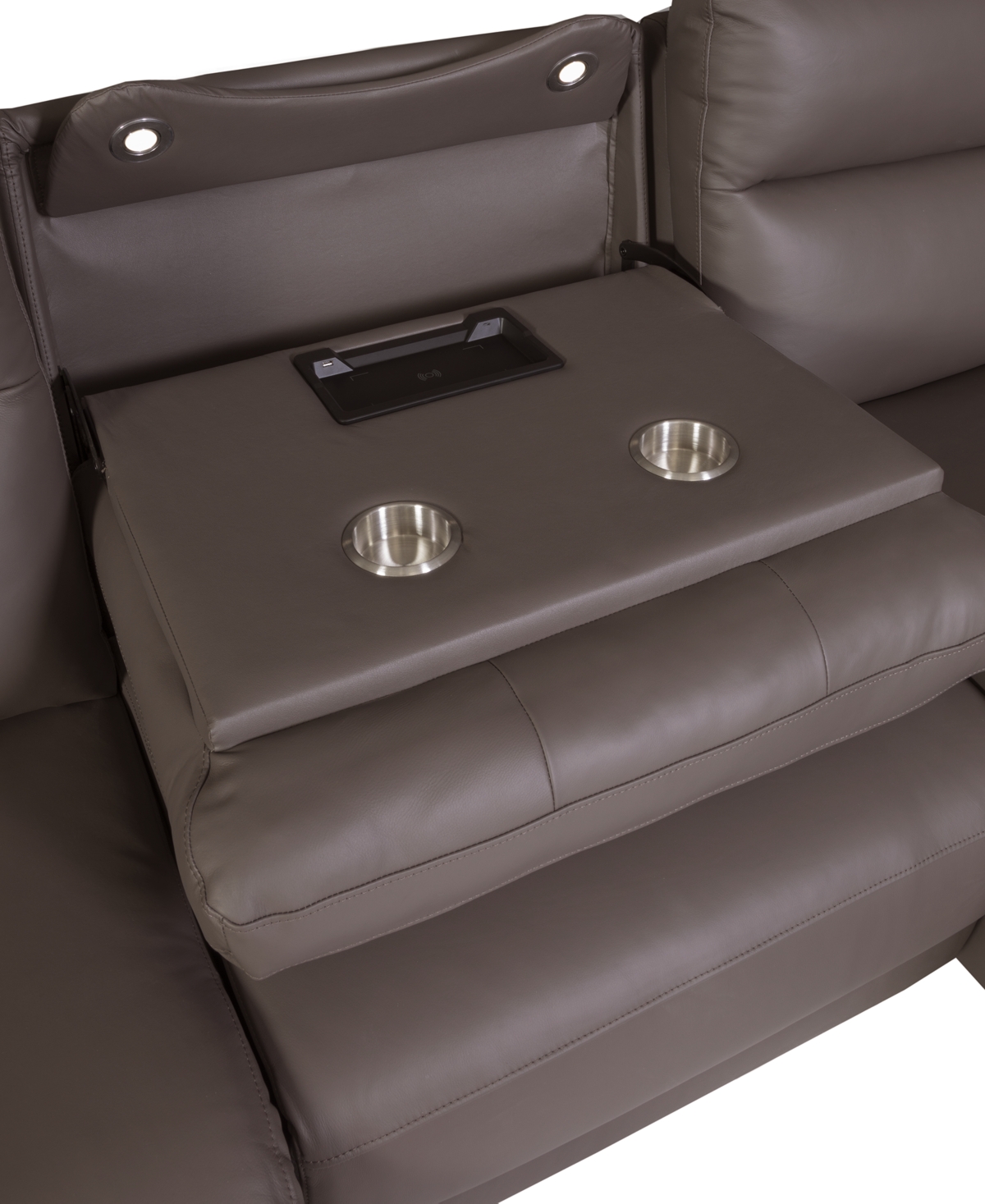 Macy's Thandler 5-pc. Leather L Sectional With 3 Power Recliners And Drop Down Table, Exclusively At  In Brown