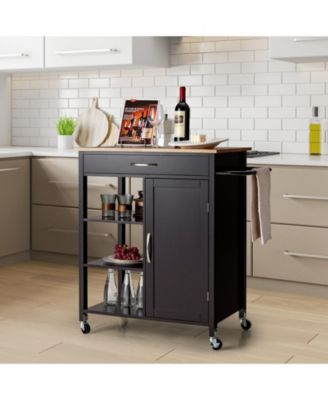 Mobile Kitchen Island Cart with Rubber Wood Top