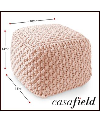 Square Pouf Ottoman, Light Gray - 18.5" W x 18.5" D x 14.5" H Cotton Knit Foot Stool - Boho Floor Pouffe for Living Room