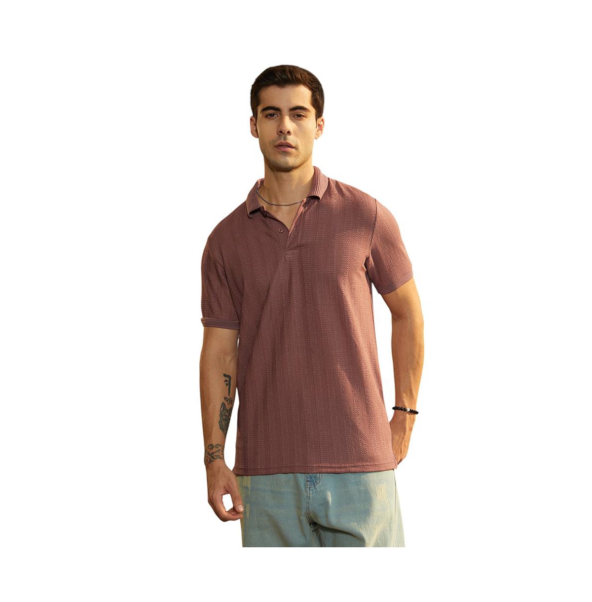 Men's Grape Purple Texture-Lined Polo T-Shirt - Purple