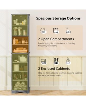67&amp;#x22;H MDF &amp; Acrylic Board Adjustable Shelves, Water-Resistant Paint &amp; Anti-Tip Design Tall Freestanding Bathroom Cabinet