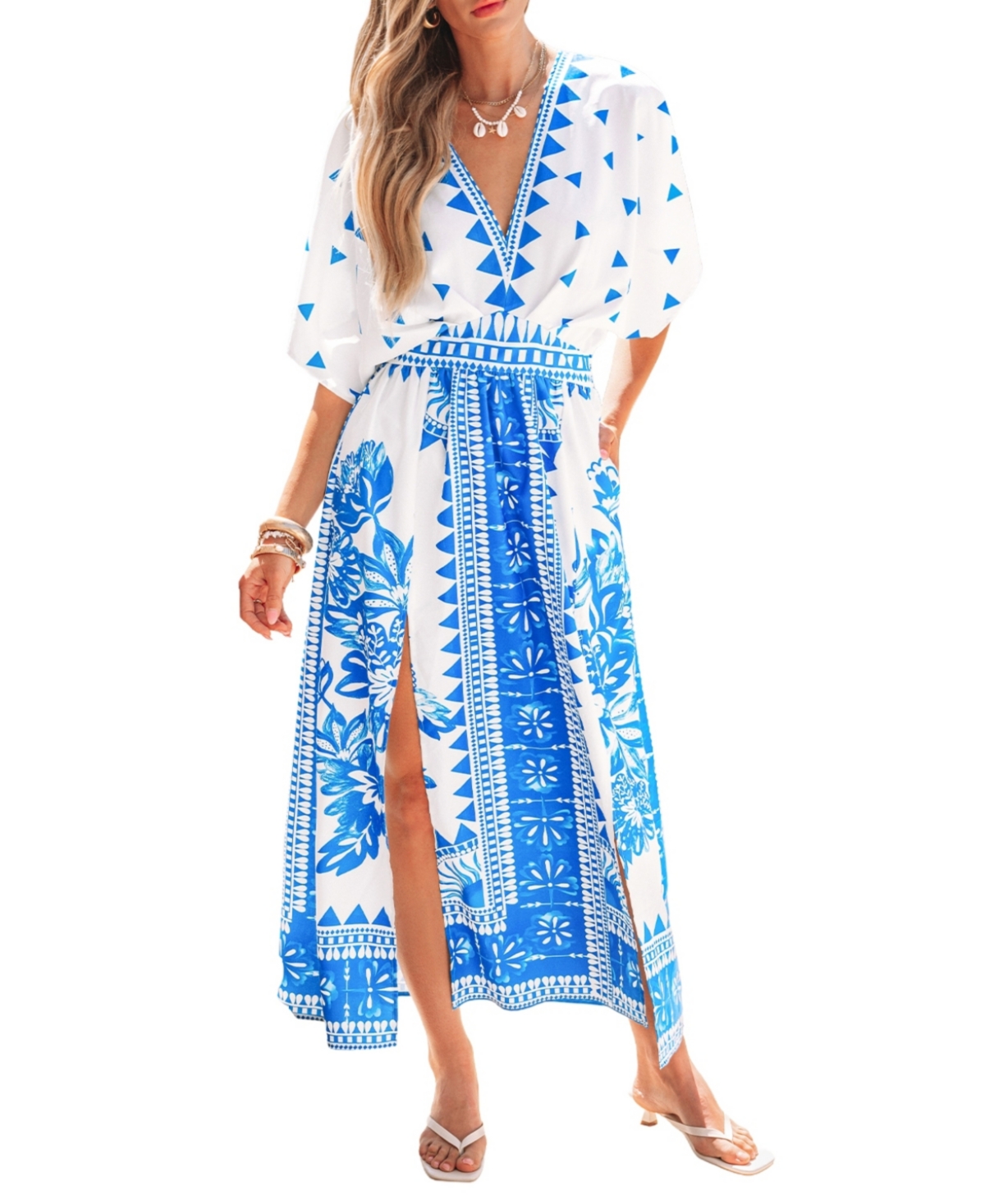 Women's Riviera Stroll Ornate Maxi Beach Dress - Medium blue