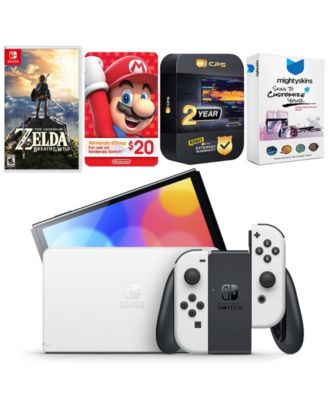Switch White OLED Console with Legend of Zelda Breath of the Wild, Nintendo $20 eShop Gift Card, MightySkins Console and Controller Skin Vouc