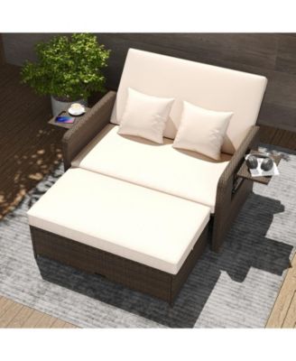 Modular Outdoor Adjustable Daybed Set with Plush Cushions and Storage Ottoman