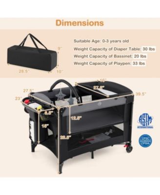 Kids Foldable Bassinet with 4-Level Adjustable Changing Table & Plush Mattress