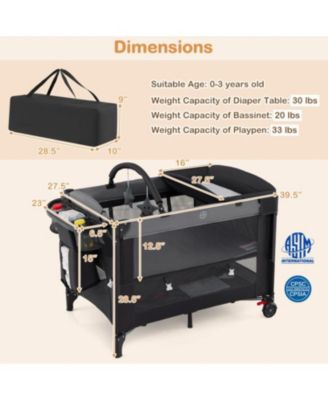 Kids Foldable Bassinet with 4-Level Adjustable Changing Table & Plush Mattress