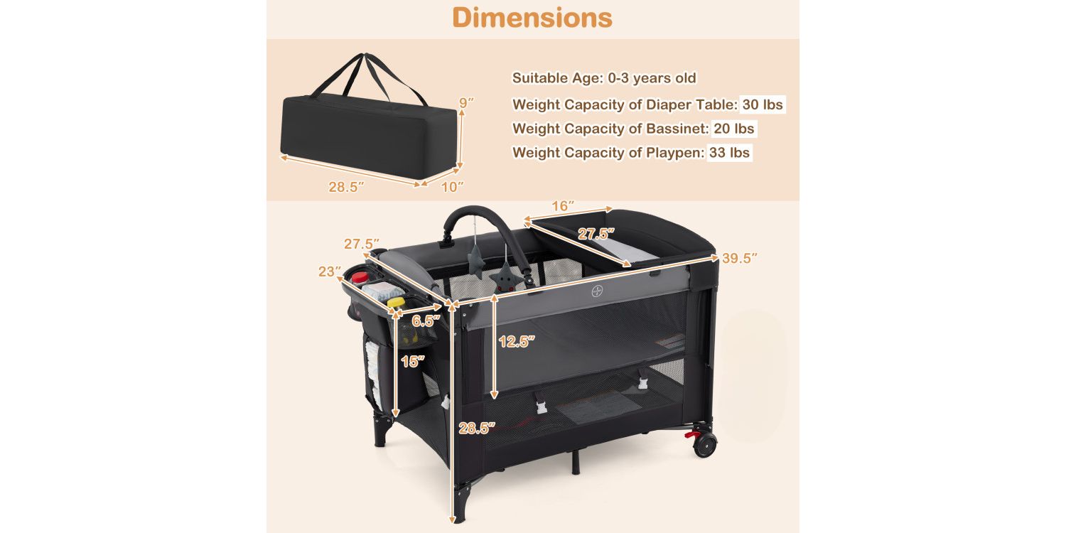 4-Level Adjustable Baby Bassinet with Foldable Design and Plush Mattress Changing Table