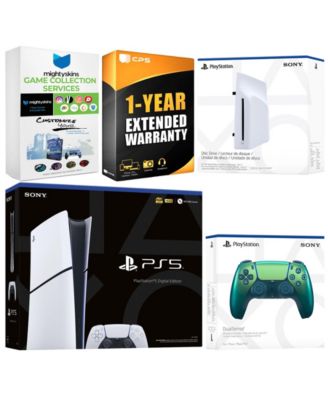 PlayStation 5 Slim Digital Bundle with Disc Drive, Extra Controller, MightySkins Game Collection and 1 Year Extended Warranty