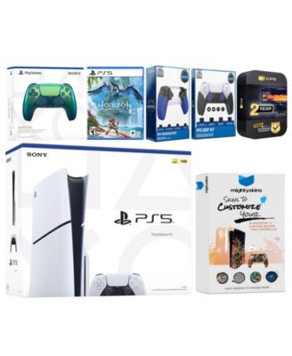 Playstation 5 Slim Disc with Horizon Forbidden West, Extra Volcanic Red Controller, Trigger Stop Kit, FPS Grip Kit and MightySkins Decal Voucher