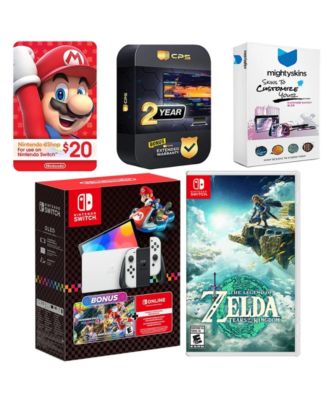 Switch OLED Console Mario Kart 8 Bundle with The Legend Of Zelda Tears of the Kingdom, Nintendo $20 eShop Gift Card, MightySkins Console and