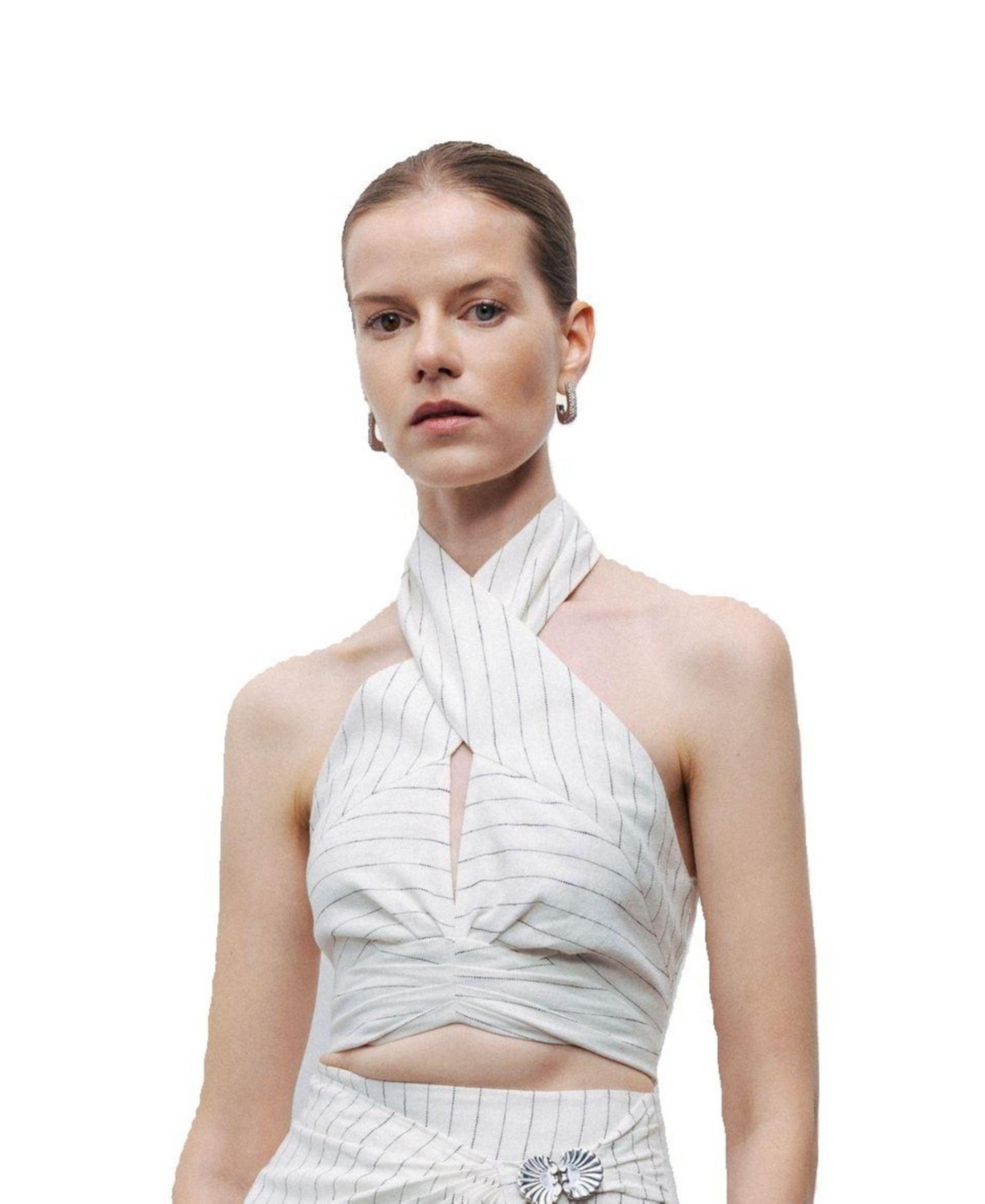 Women's Halter Neck Blouse with Tie Detail - Open white