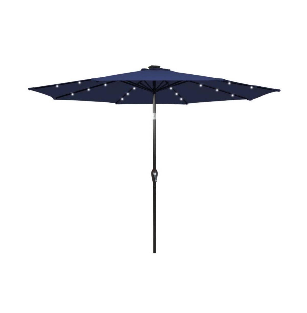 9 Feet Solar Led Lighted Patio Market Umbrella with Tilt Adjustment without Base - Dark blue